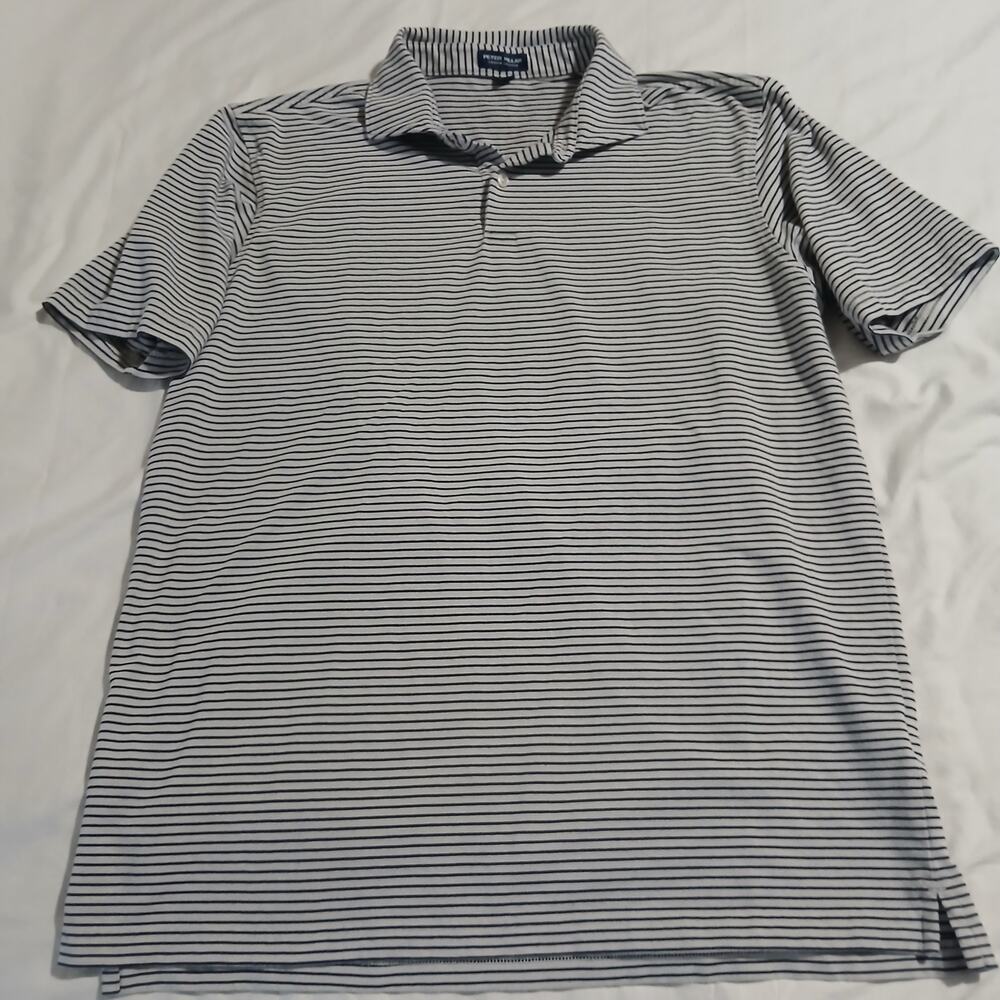 Peter Millar Crown Crafted Men's XL Navy/White Striped Golf Polo Cotton Blend